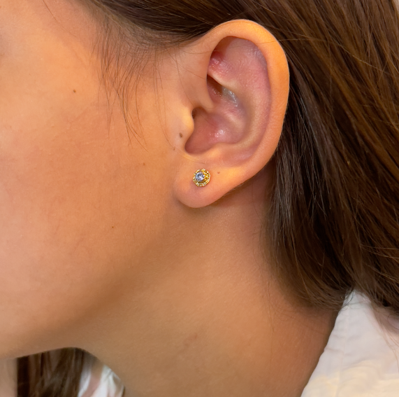 Aros Flor Oro  Celeste 14K