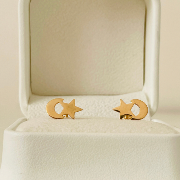 Aros Luna con Estrella Oro 18K