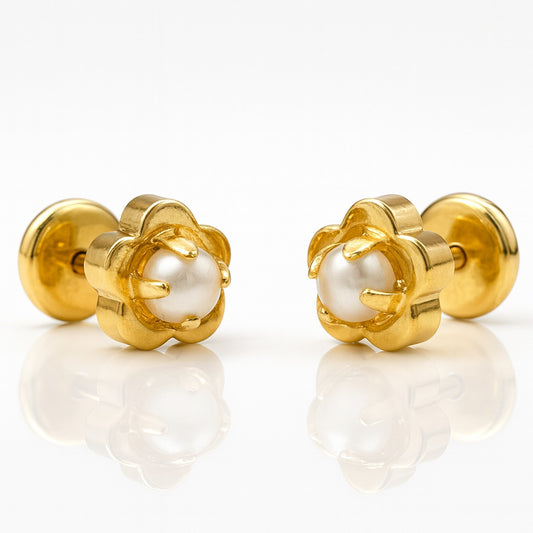 Aros Abridores Flor Perla 6 Mm - Oro Laminado 18k