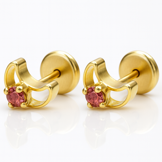 Aros Abridores Luna Circón 6 Mm - Oro Laminado 18k