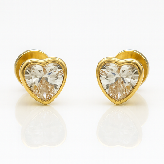 Aros Corazón Circón 6 Mm Oro 18K