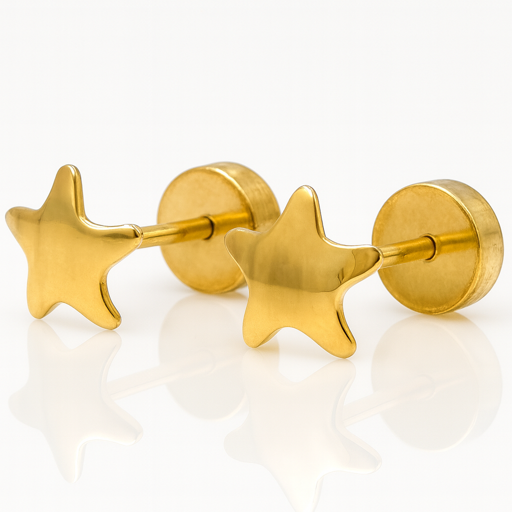 Aros Estrella Lisa Oro 18K