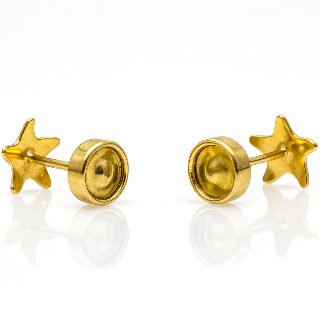 Aros Estrella Lisa Oro 18K