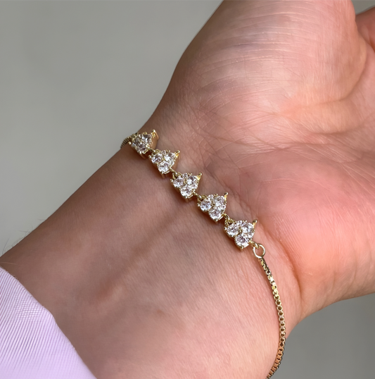 Pulsera 5 Corazones con Circones Ajustable