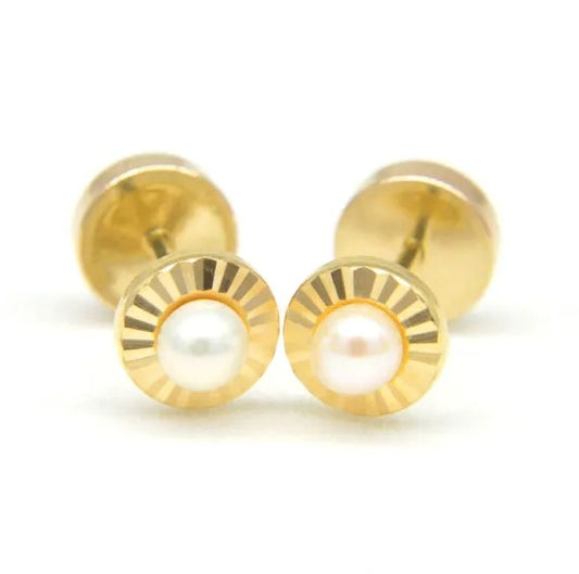 Aros Perlas Facetadas Oro 18K