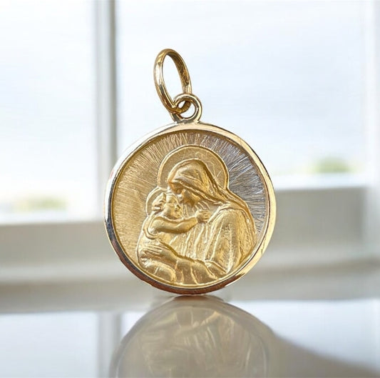 Colgante Virgen con Niño Oro 18K