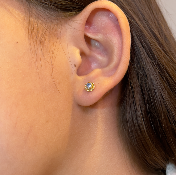 Aros Flor Oro  Celeste 14K