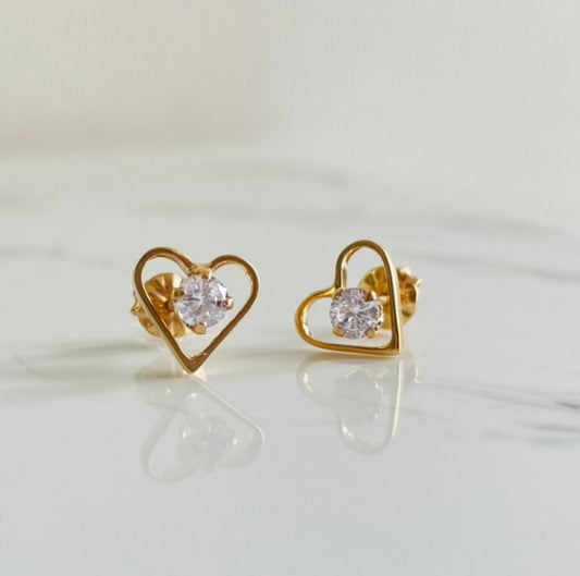 Aros Corazón con Circón Oro 18K