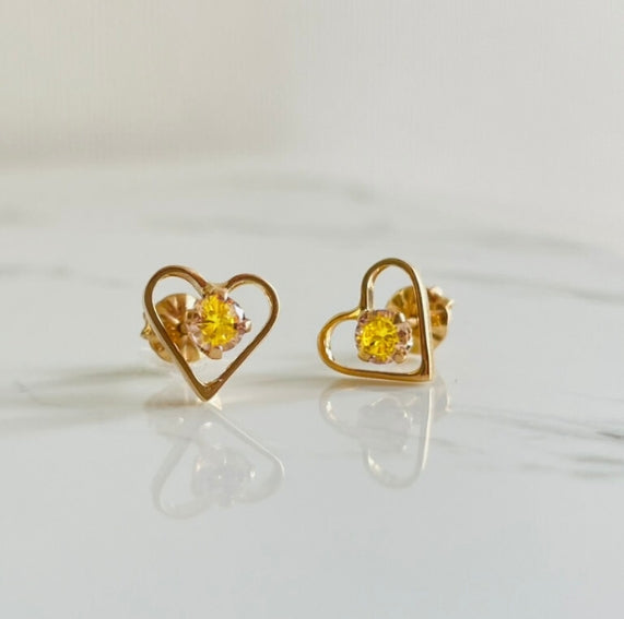 Aros Corazón con Circón Oro 18K