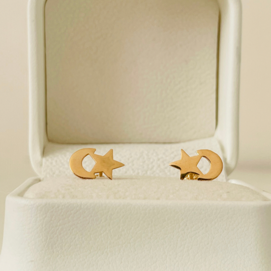 Aros Luna con Estrella Oro 18K