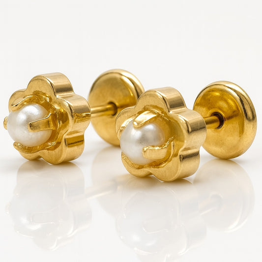 Aros Abridores Flor Perla 6 Mm