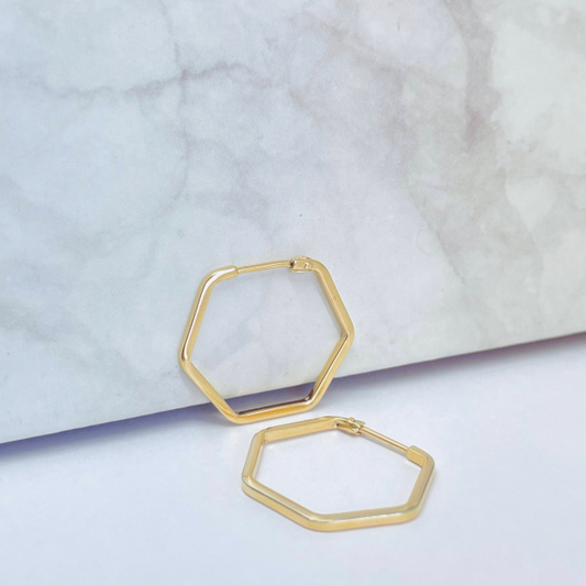 Aros Argollas Hexagonal Oro 18k