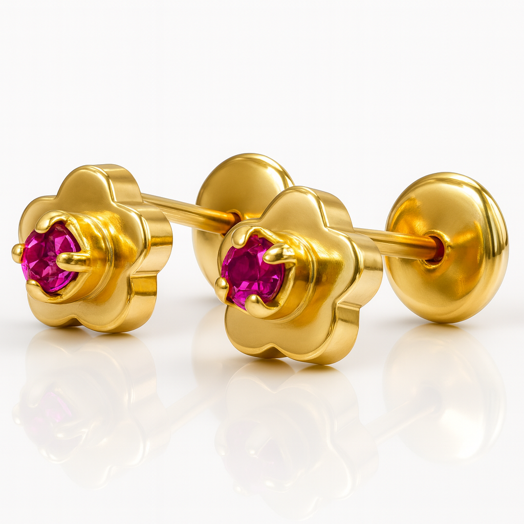 Aros Flor Rubí 6 Mm