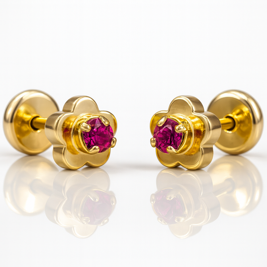 Aros Flor Rubí 6 Mm