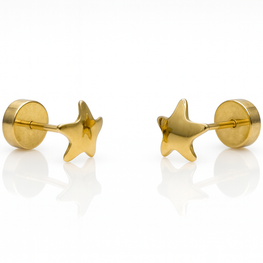 Aros Estrella Lisa Oro 18K