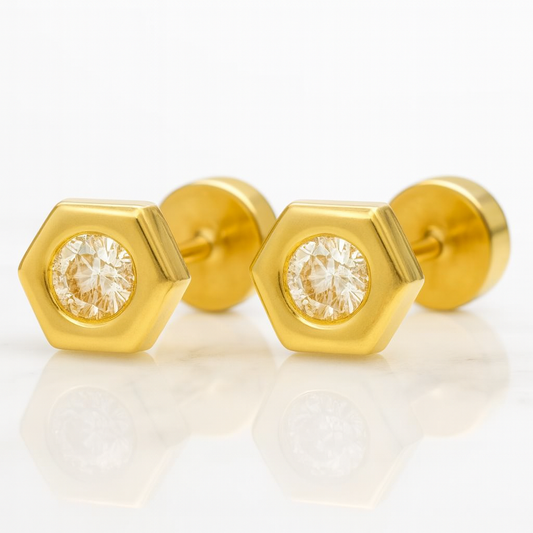 Aros Hexagonal Oro 18K